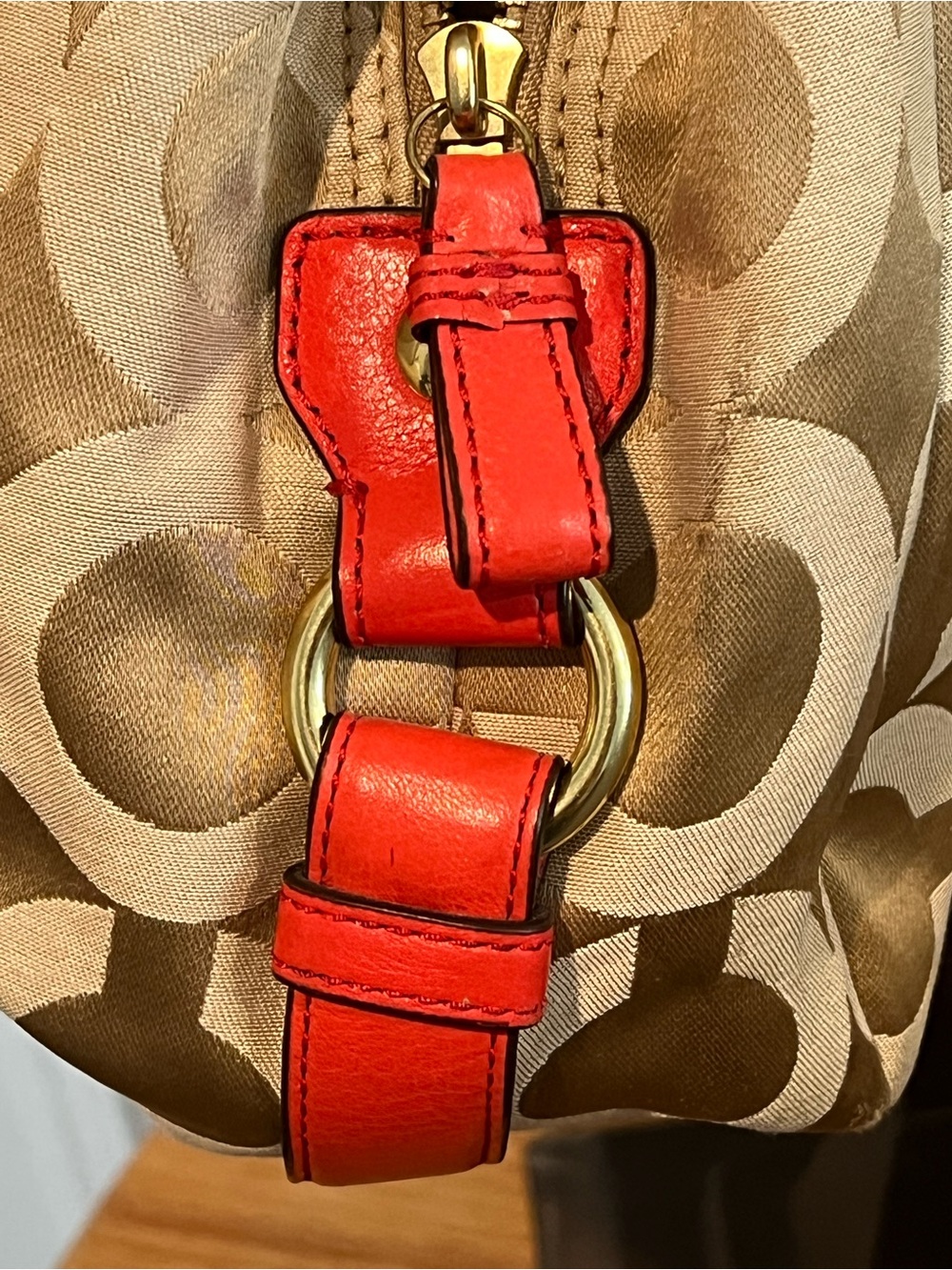 Coach Madison Op Art Maggie Hobo Bag – Khaki/Coral - Picture 6 of 14